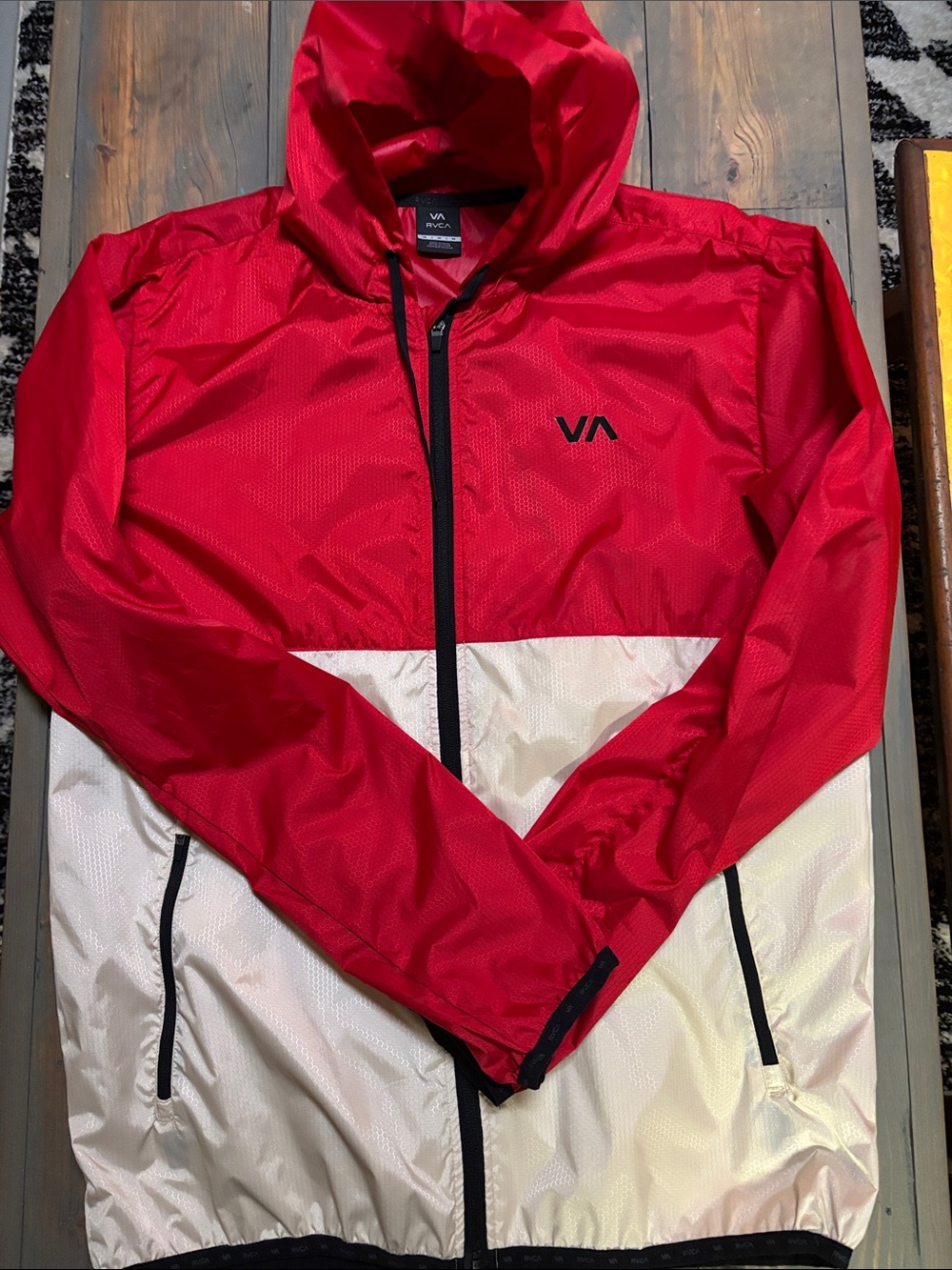 RVCA Red and White Hooded Windbreaker